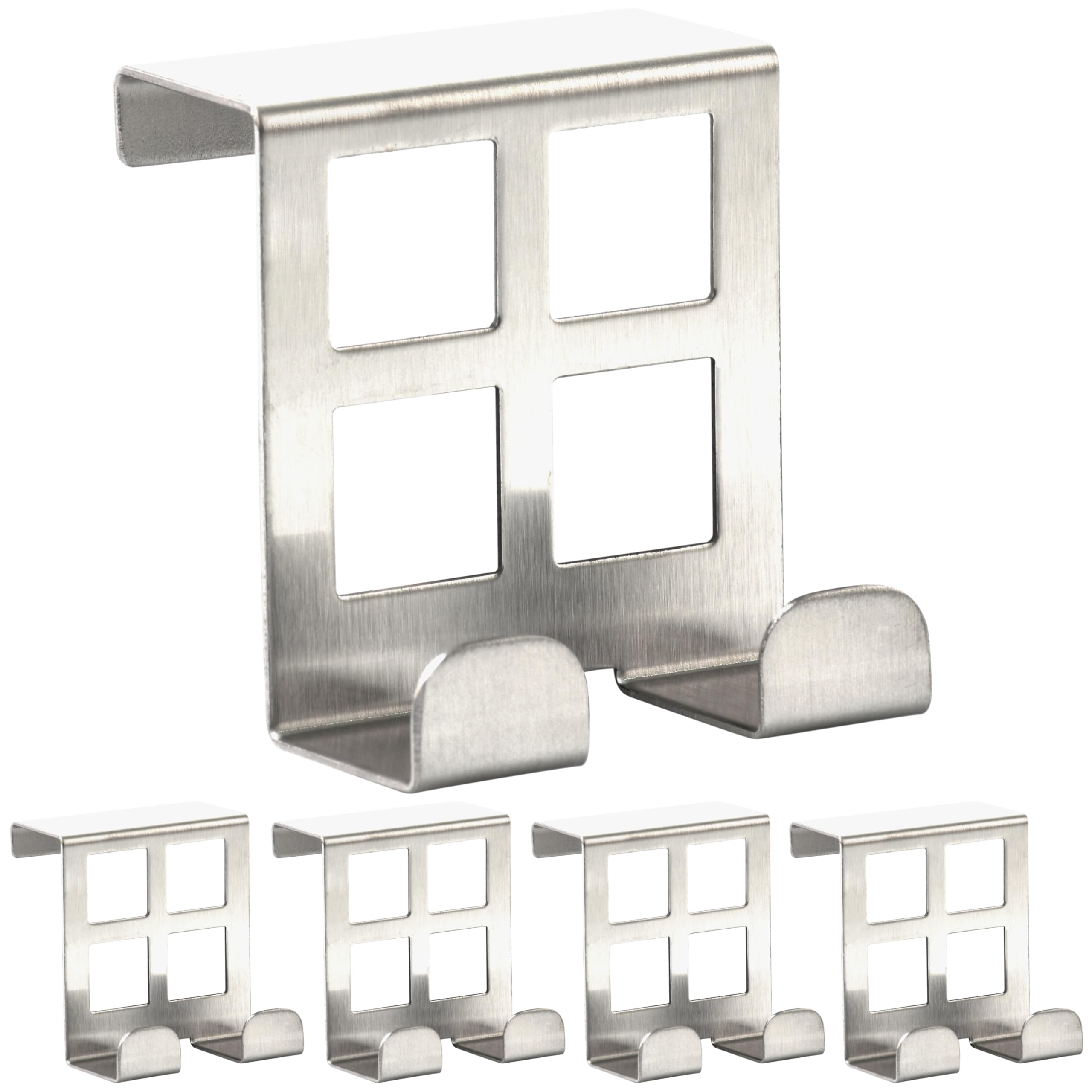 RICOO Door Hooks - Stainless Steel Over Door Hanger, Modern Door Hooks for Hanging Towels, Clothes, Bags - MH030Sx5, Set of 5
