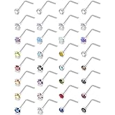 Leiainely 22/20/18g Thin Nose Rings Studs Piercings for Women Men 2mm Gems Straight/L Bars Nostril Jewelry Hypoallergenic Surgical Stainless Steel