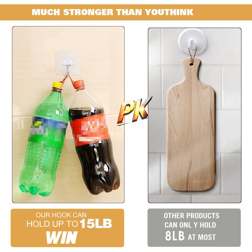 Adhesive Hooks Wall Hangers Without Nails 15 pounds (Max) 180 Degree