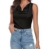Wantschun Women's Cowl Neck Camisole Silk Satin Adjustable Spaghetti Strap Tank Top Cami Blouse S-3XL