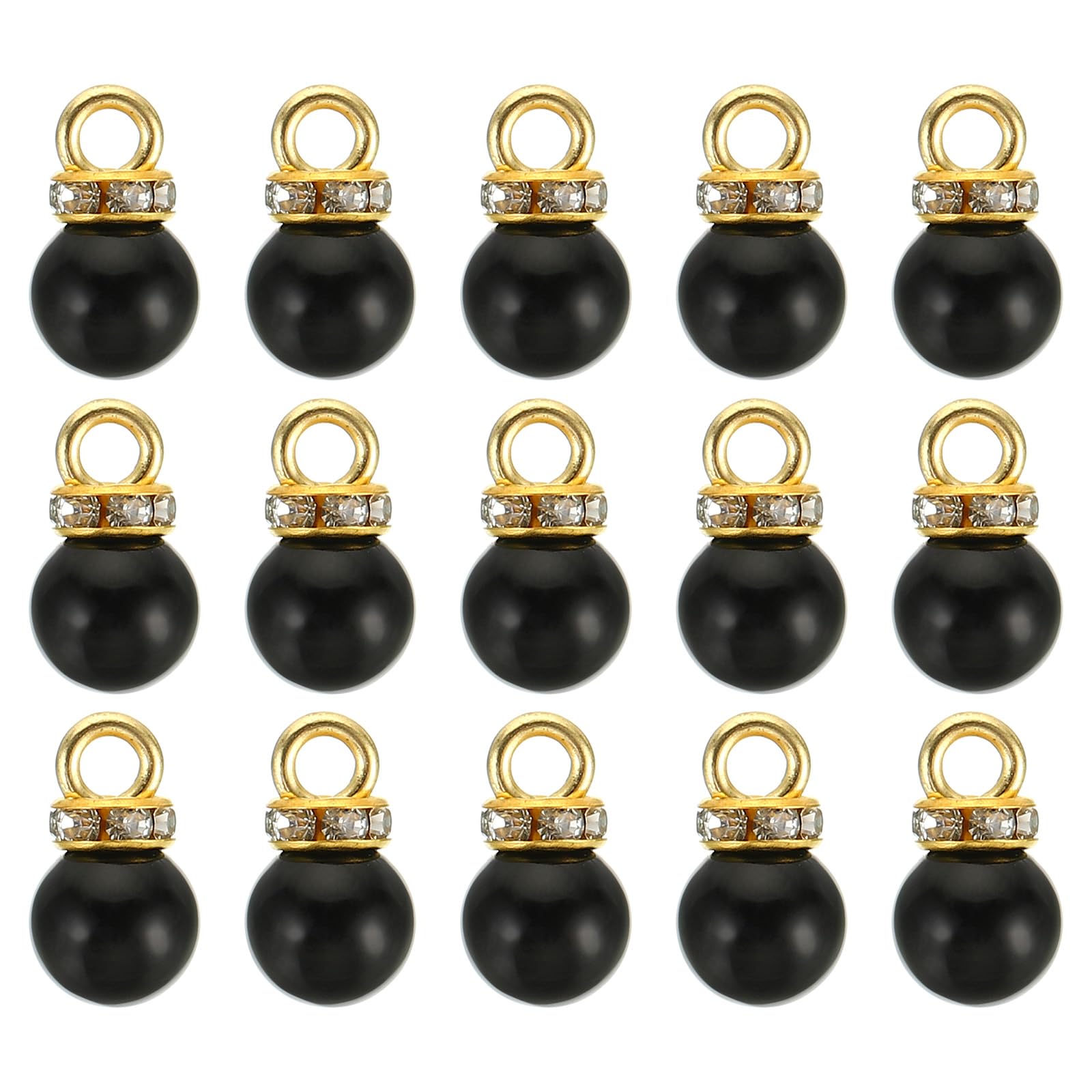 PATIKIL (10mm Pearl Charm, 100Pcs Pearl Beads Faux Pearl Pendant Charm with Rhinestone Beautiful Designer DIY for Making s s Wedding Crafts,Gold Black