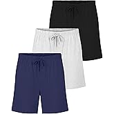 Real Essentials 3 Pack:Mens Cotton Ultra-Soft Knit Sleep Pajama Shorts & Lounge Wear (Available In Big & Tall)