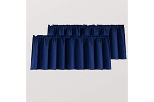 Mrs.Naturall Navy Blue Window Valances for Kitchen 2 Pack Rod Pocket Blackout Light Blocking Thermal Insulated Dark Blue Valances for Living Room Boys Bedroom 52 x 18 Inch Length