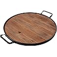 Wine Barrel Inspired Serving Tray and Charcuterie Board with Handles, 20" Round Wood Platter, Farmhouse Style