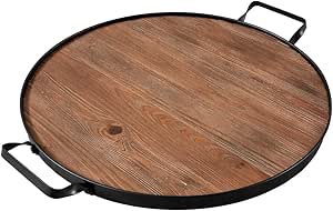 Wine Barrel Inspired Serving Tray and Charcuterie Board with Handles, 20" Round Wood Platter, Farmhouse Style
