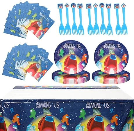 Amazon Amonguss 子供用パーティー記念品 Amonguss パーティー用品 パーティープレート テーブルクロス ナプキン フォーク パーティーグッズ おもちゃ