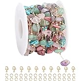 KYUNHOO 16.4FT Colorful Natural Stone Chain Links Gold Plated Brass Chain for Necklace Thin Paperclip Chain Roll with Lobster Clasps Jump Rings Jewelry Making Supplies