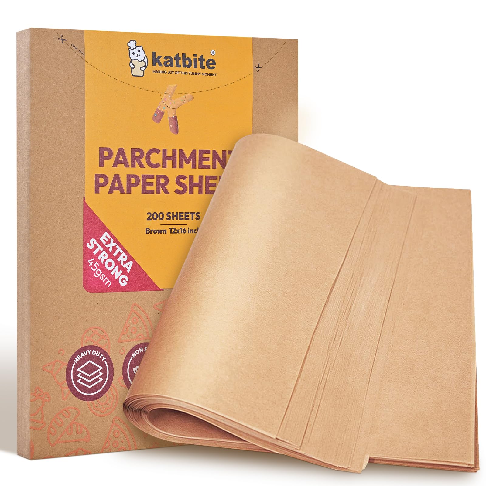 Unbleached Parchment Paper 200 PCS, Katbite 12X16 inches（30X40cm） Baking Paper, Heavy Duty and Non-Stick Parchment Paper Sheets for Baking for Air Fryer, Grilling, Steaming