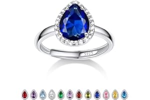 BESTYLE 925 Sterling Silver Birthstone Rings for Women Girls with Clear 2ct Heart/Round/Teardrop/Square Crystal, Solitaire Diamond Halo Open Bands Cubic Zirconia Rings Adjustable Size#6-#12
