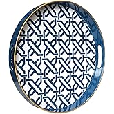 Spsyrine Round Decorative Tray, Plastic Serving Table Tray with Handles for Ottoman, Coffee Table, Bathroom, Kitchen, Living Room, White