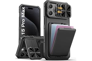 SSLOTSCASE for iPhone 15 Pro Max Case with Card Holder & Kickstand & Slide Camera Lens Cover & Camera Stand & Wallet, Military-Grade Heavy Duty Phone Case Cover for iPhone 15 Pro Max 5G 2023, Black