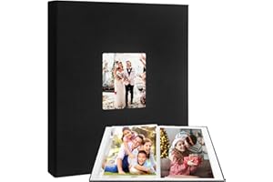 Aevdor 11x14 Photo Album Holds 64 Photos, Linen Cover Art Portfolio 11x14, Portfolio Folder with Clear Plastic Sleeves for Kids & Artists Artwork Drawing, Black