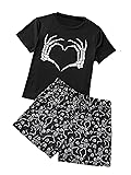 Laqeyko Halloween Skeleton Hands Heart Sign Pajamas