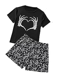 Laqeyko Halloween Skeleton Hands Heart Sign Pajamas
