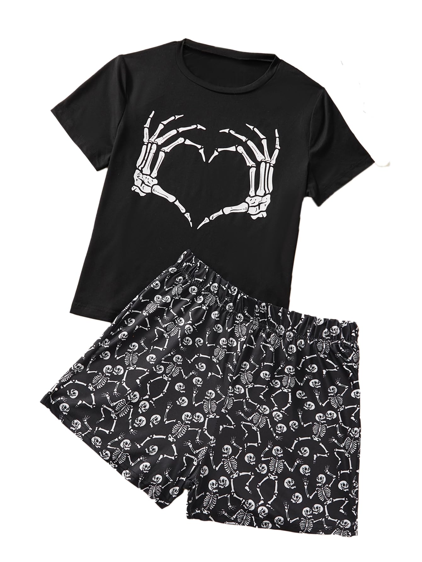 Laqeyko Halloween Skeleton Hands Heart Sign Pajamas
