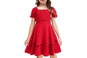 Arshiner Girls Dresses Summer Short Sleeve Off Shoulder Ruffle Tiered Layer Party Dress