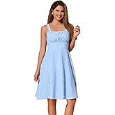 Allegra K Vintage Sleeveless Dress for Women's Plaid Ruched Summer A-Line Flowy Midi Dresses