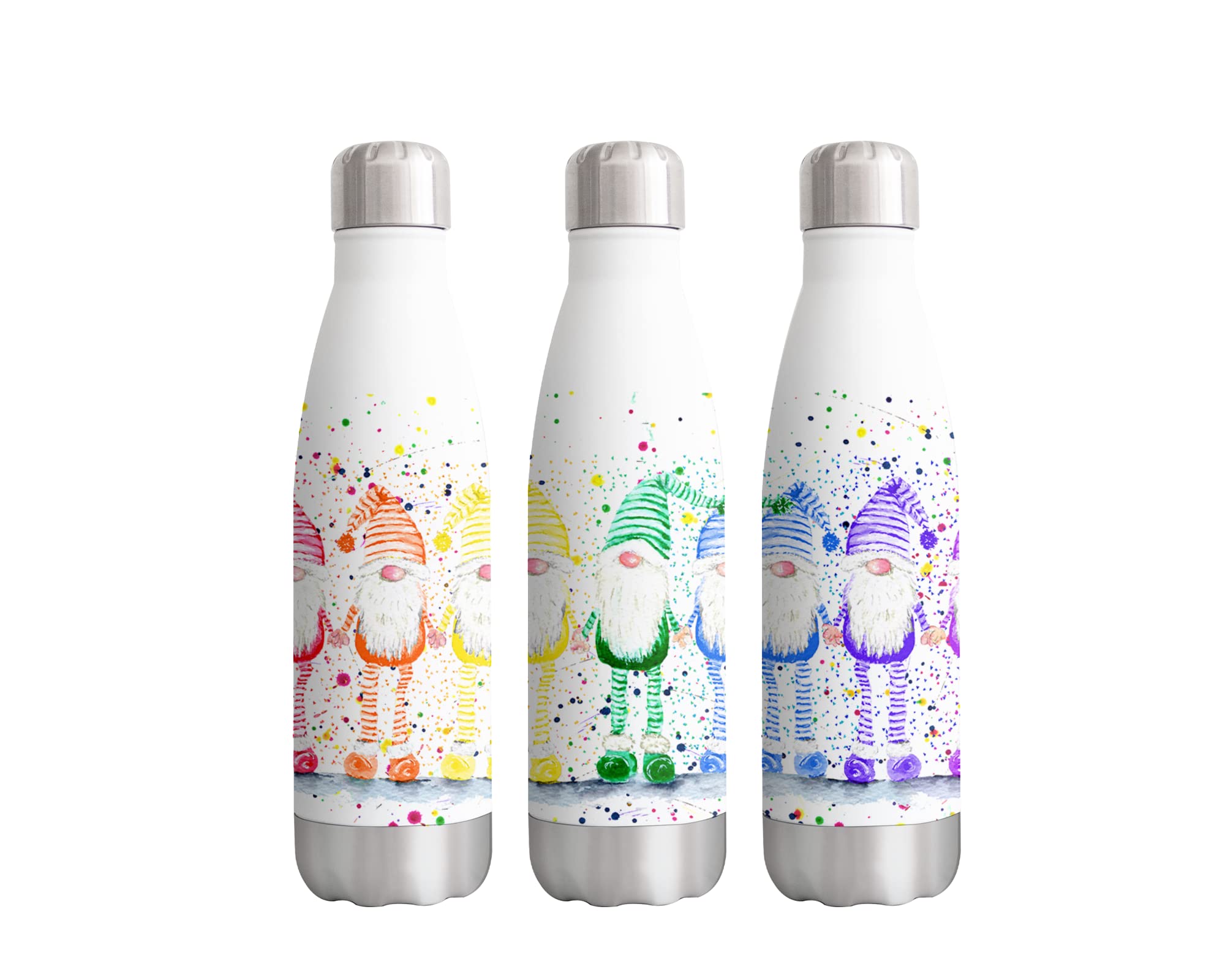 Rainbow Gonk Watercolour Rainbow Art Bottle Double Wall Insulated Stainless Steel Sport Drinks 500ml White Gift Ideal for School Work Office Oudoor Sports Keeps Hot and Cold Drinks