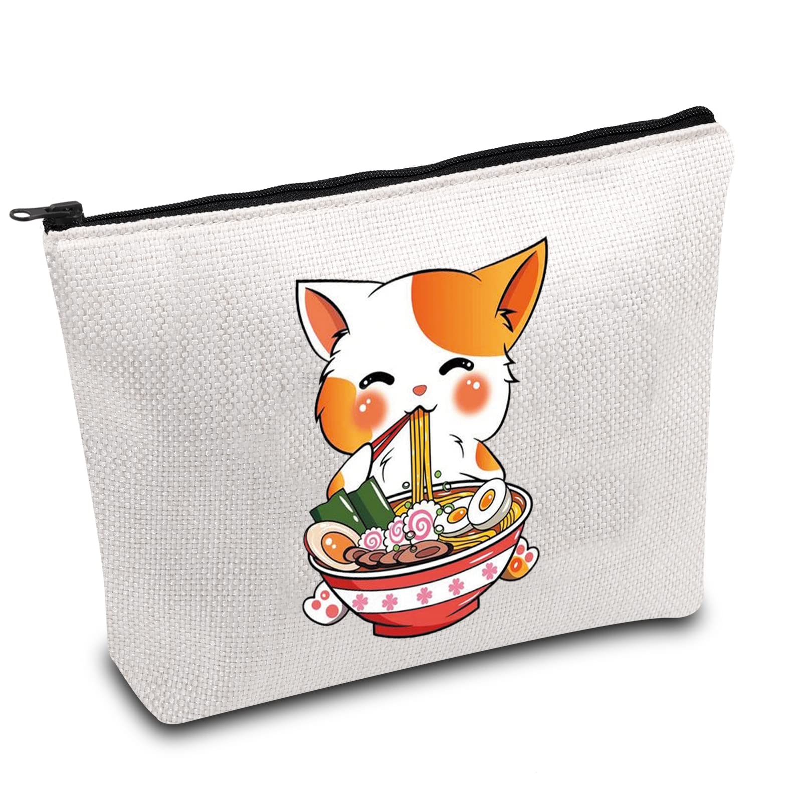 Cat Lover Makeup Bag Kawaii Anime Cat Gift Ramen Noodle Lover Gift Kitty Mom Cosmetic Bag Kitten Gift Crazy Cat Lady Zipper Pouch (Cat Noodle)