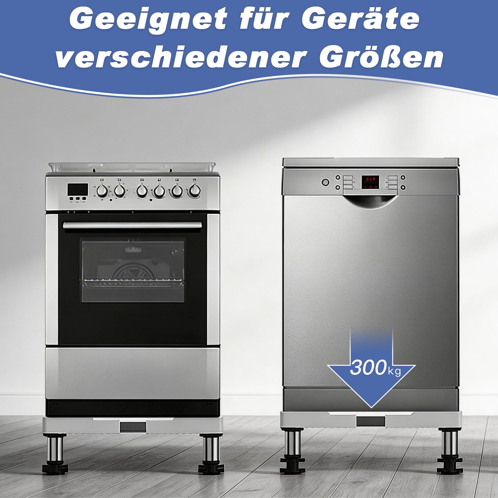 DEWEL Waschmaschine Untergestell Verstellbare Bärenlast 300KG,Waschmaschine Sockel für Trockner Kühlschrank,Gefrierschrank,Waschmaschinen Podest Breite 45-65cm,Höhe 18–22cm,Weiß 4
