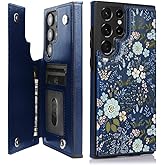 uCOLOR for Samsung Galaxy S22 Ultra Wallet Case,Flip Folio Leather with Card Holder Slots Kickstand Slim Fit Protective Cover Phone Case (Blue Flowers, Galaxy S22 Ultra 6.8"-(XL))