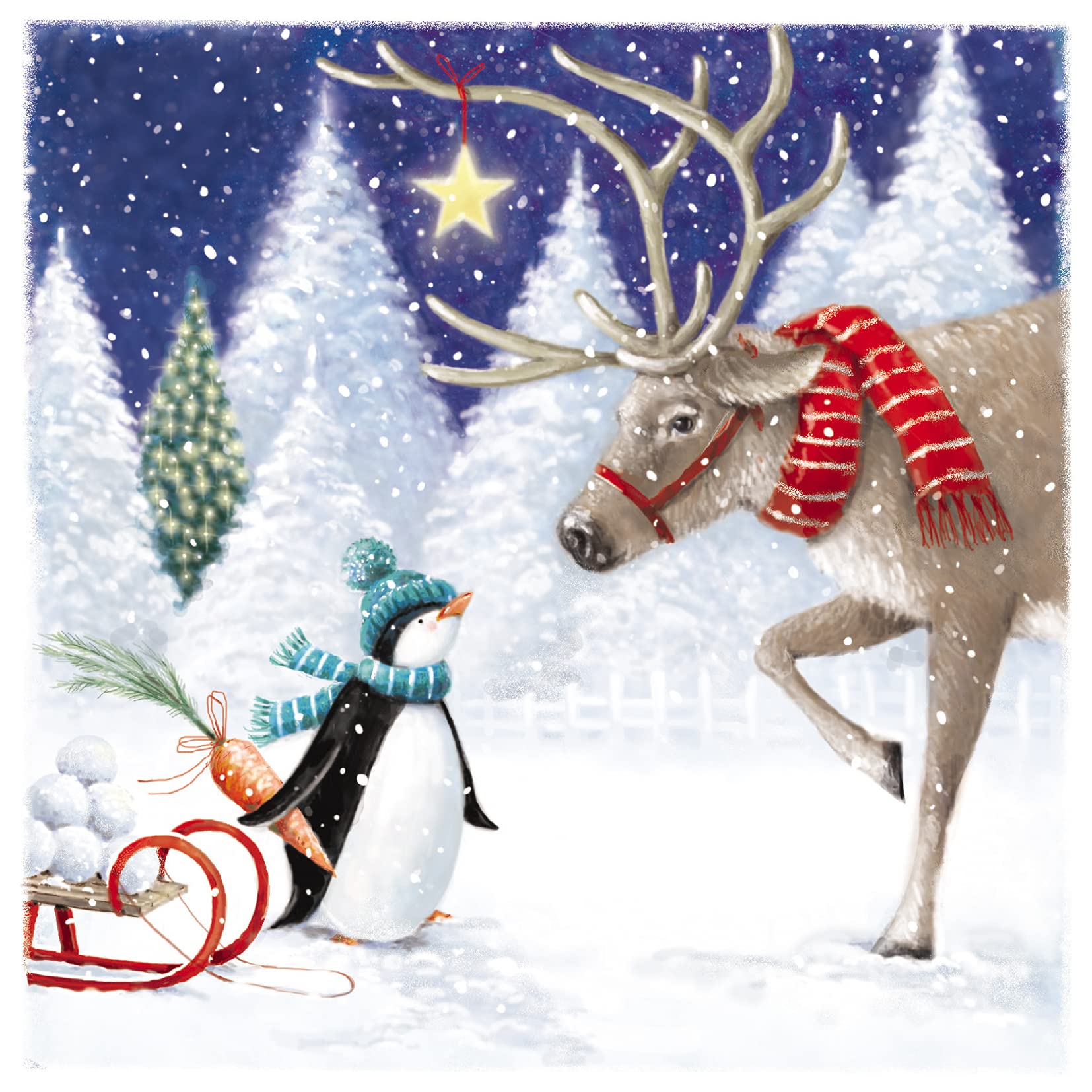 Ling Design Pack of 6 Charity Christmas Cards - Festive Penguin & Reindeer - Supporting UK Charities - Premium Greeting Cards - 6 Cards of 1 Design