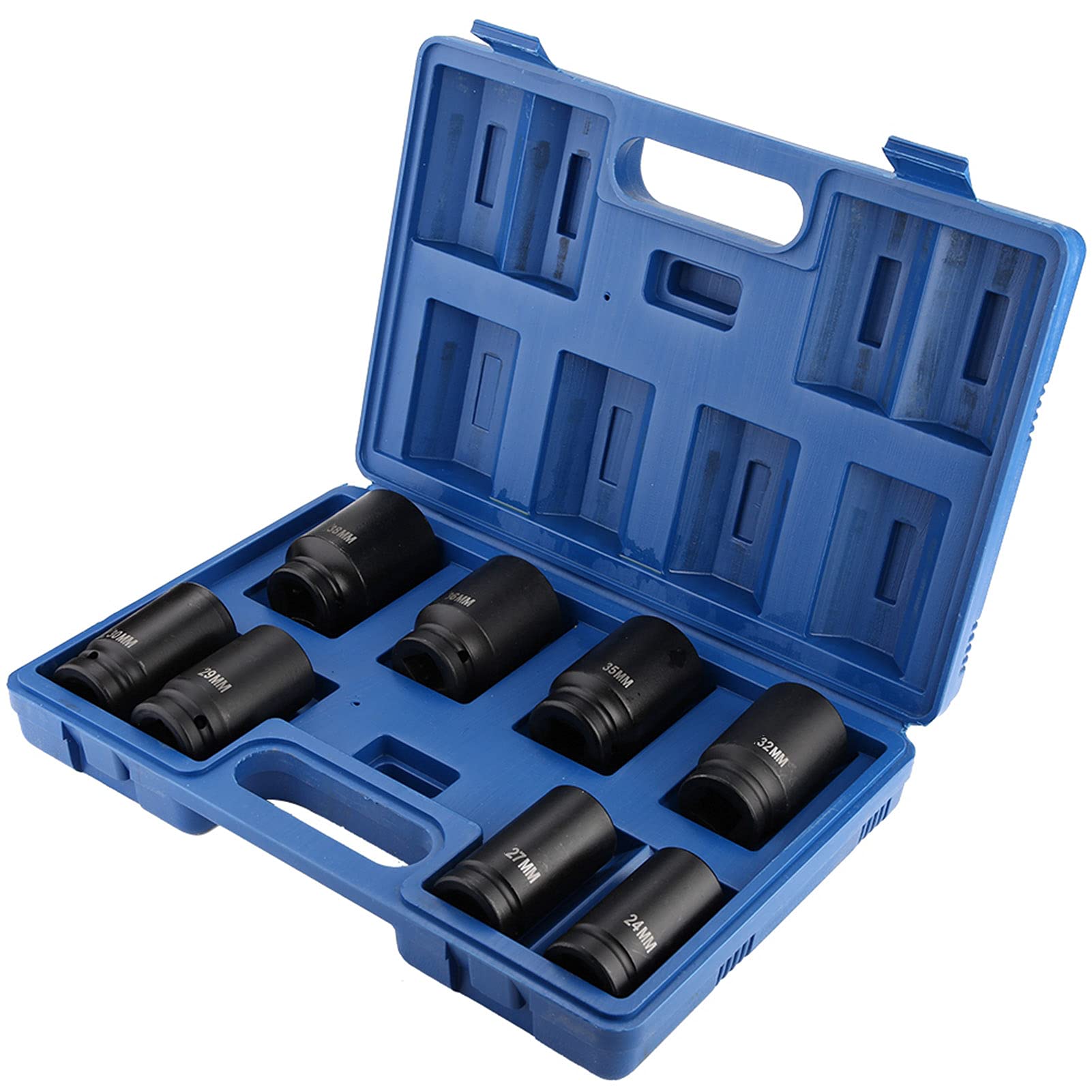 8-Piece Deep Impact Socket Set, 24-38mm, 3/4 Inch Drive, Chrome Vanadium Steel, Heavy Duty Car Repair Tools
