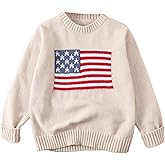 Verdusa Girl's American Flag Print Pullover Sweaters Round Neck Long Sleeve Knit Top