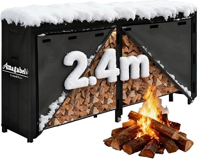 Amagabeli 8ft Firewood Holder with Cover Large Capacity Log Rack