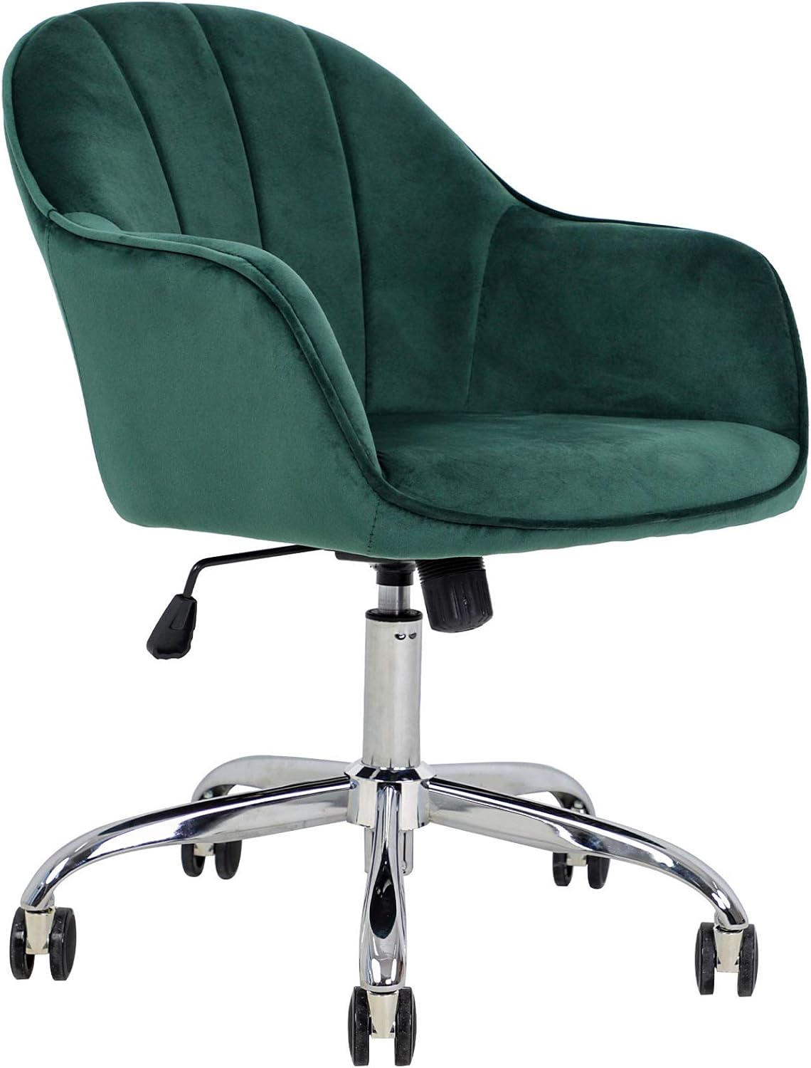J&L Furniture Modern Design Velvet Desk Chair Mid-Back Home Office Chair Swivel Adjustable Task Chair Executive Accent Chair with Soft Seat (Green)