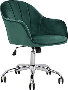 J&L Furniture Modern Design Velvet Desk Chair Mid-Back Home Office Chair Swivel Adjustable Task Chair Executive Accent Chair with Soft Seat (Green)