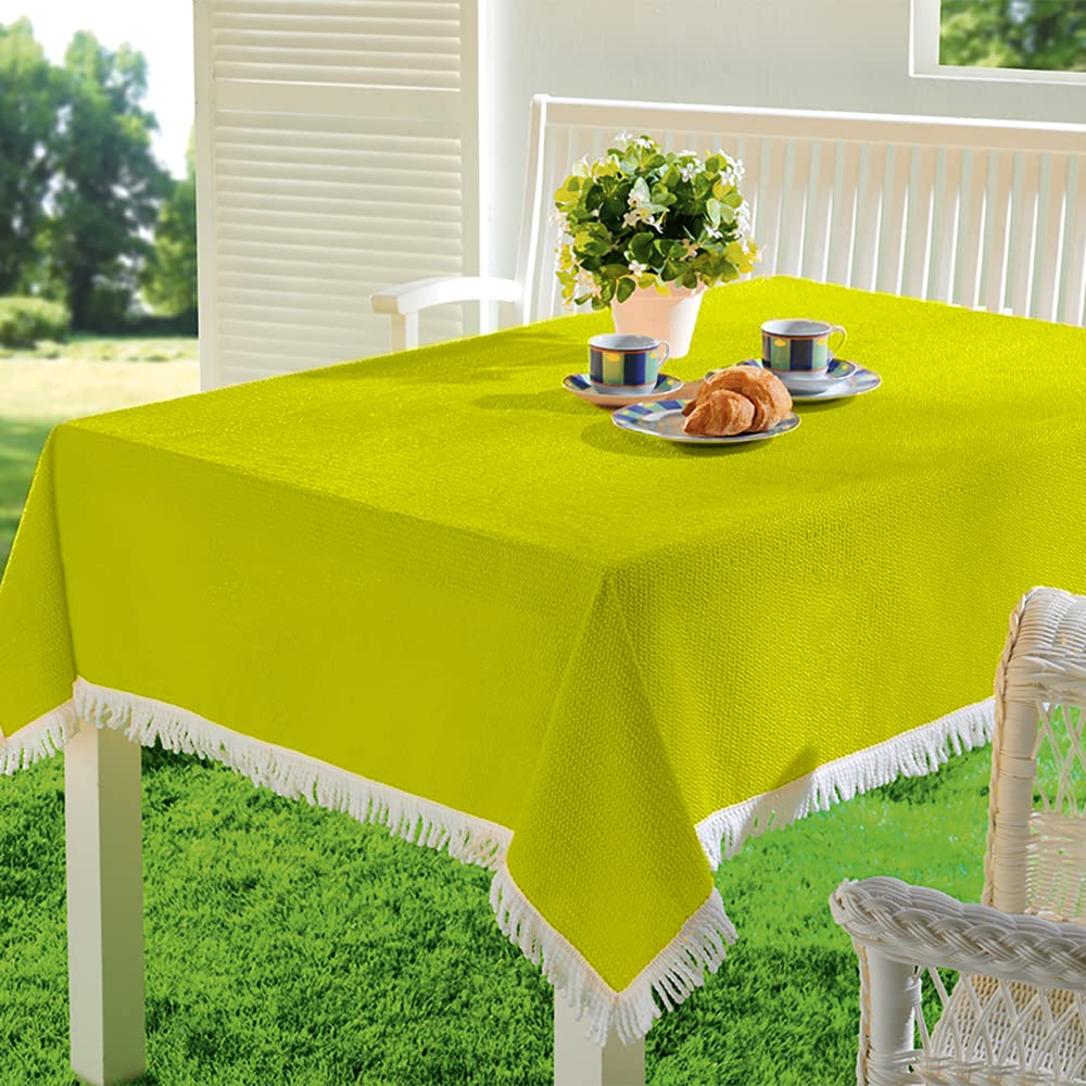 EMHELLE Garden Tablecloth Garden Balcony Patio Tablecloth Camping Picnic Round Oval Square Outdoor and Indoor Non-Slip Surface with White Fringes (130 x 160 cm, Apple Green)