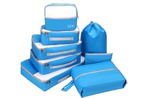 Dec-Mec 8 Set Packing Cubes for Travel (L,M,S,XS)-Suitcases Organizer Set for Travel Accessories Travel Essentials, Luggage Packing Bags for Carry on Suitcase (8set, Blue）
