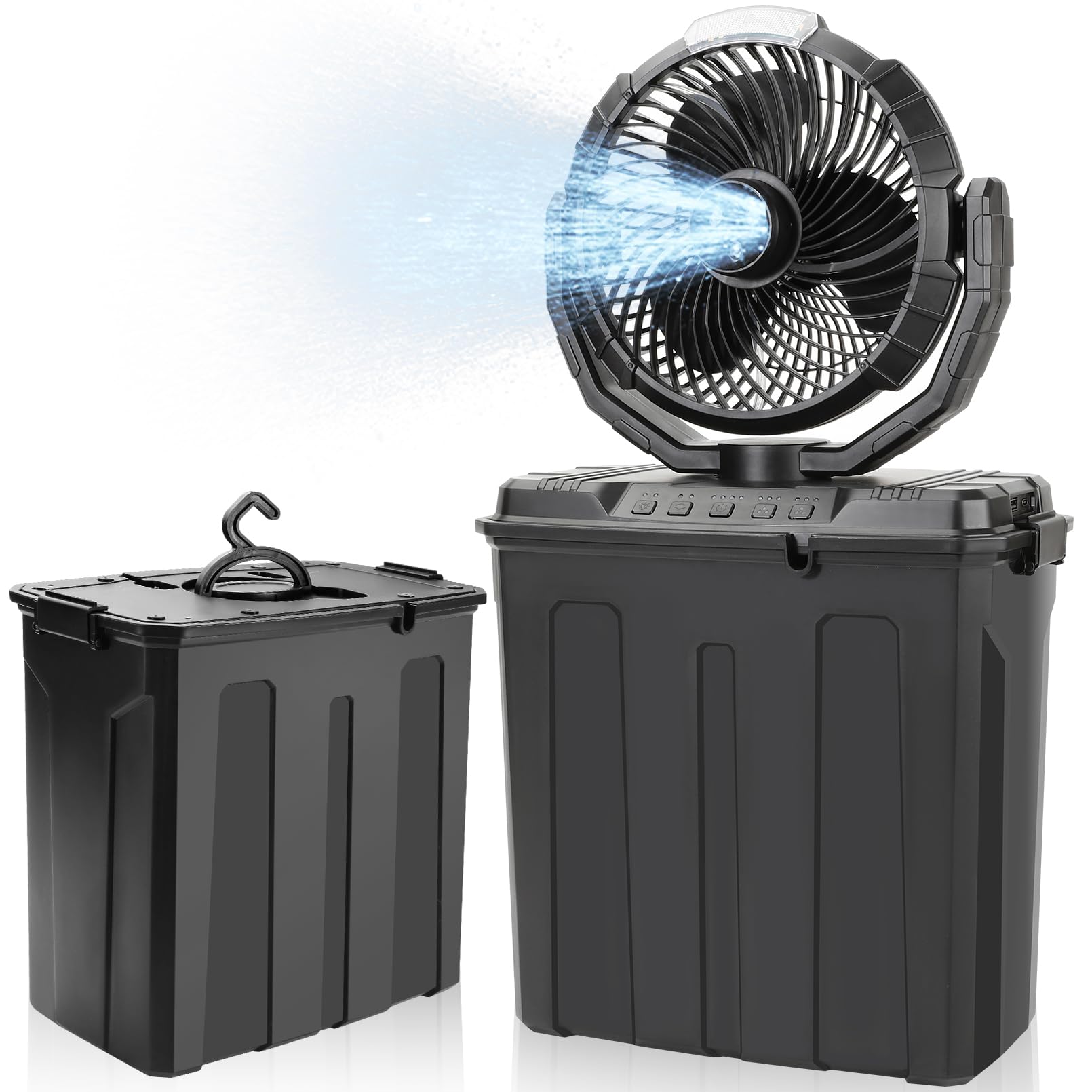 Photo 1 of Ruimos Outdoor Portable Misting Fan with 9L Water Tank 20000mAh Rechargeable Battery Powered 3 Strong Wind & 3 Spray Mister Cooling Fan with Light, 80° Oscillation- Ideal for Camping,Garage,Patio Use