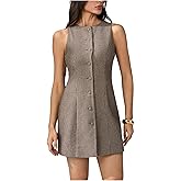 Floerns Women's Houndstooth Sleeveless Tank Dress Button Down Work Business Casual Mini Dresses