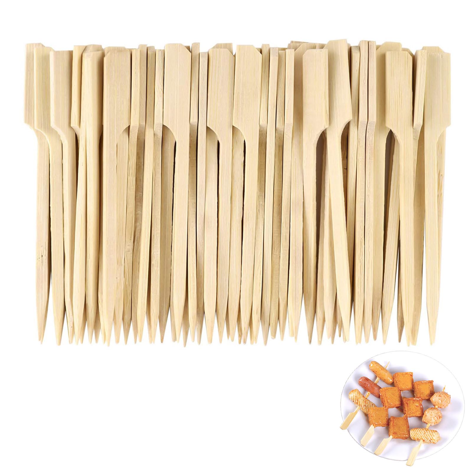 200 Pieces Paddle Bamboo Skewers, Flat Burgers Sticks Children Skewerss Kids Wooden Fruits Picks Cocktail Sticks Satay Skewers Barbecue Kebabs for Buffets Party