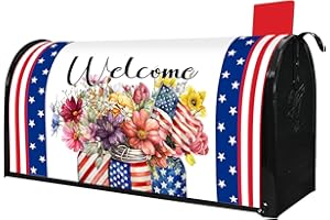 PUTWARE 4th of July Patriotic Mailbox Covers Magnetic Standard Size 21" X 18" Waterproof Welcome American Red Blue Floral Mailbox Wraps Post Letter Box Cover for Garden Yard Home Decor Outdoor Decorations