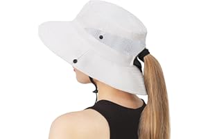 JYxingchi Ponytail Sun Hats for Women UV Protection Wide Brim Bucket Hats Outdoor Mesh Beach Fishing Hats