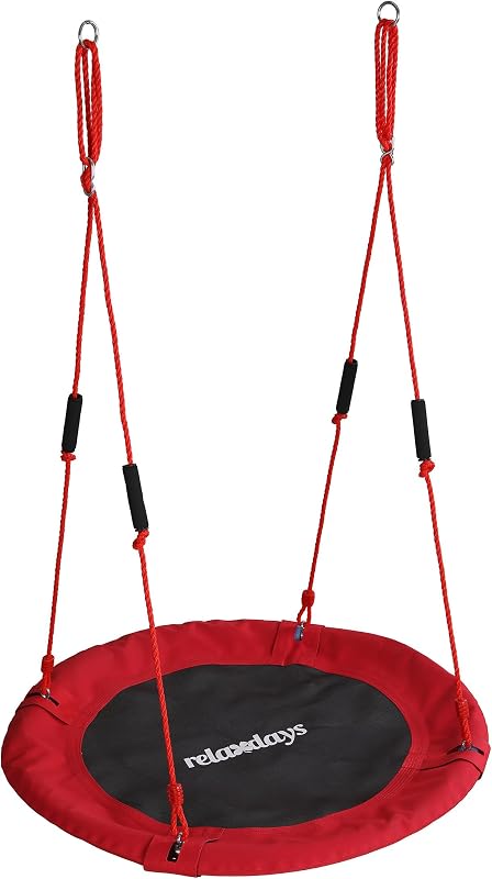 Relaxdays Nest Swing, Redondo, Punhos Almofadados, para crianças, Ajustáveis, Exterior, Ø: 100 cm, até 100 kg, Vermelho