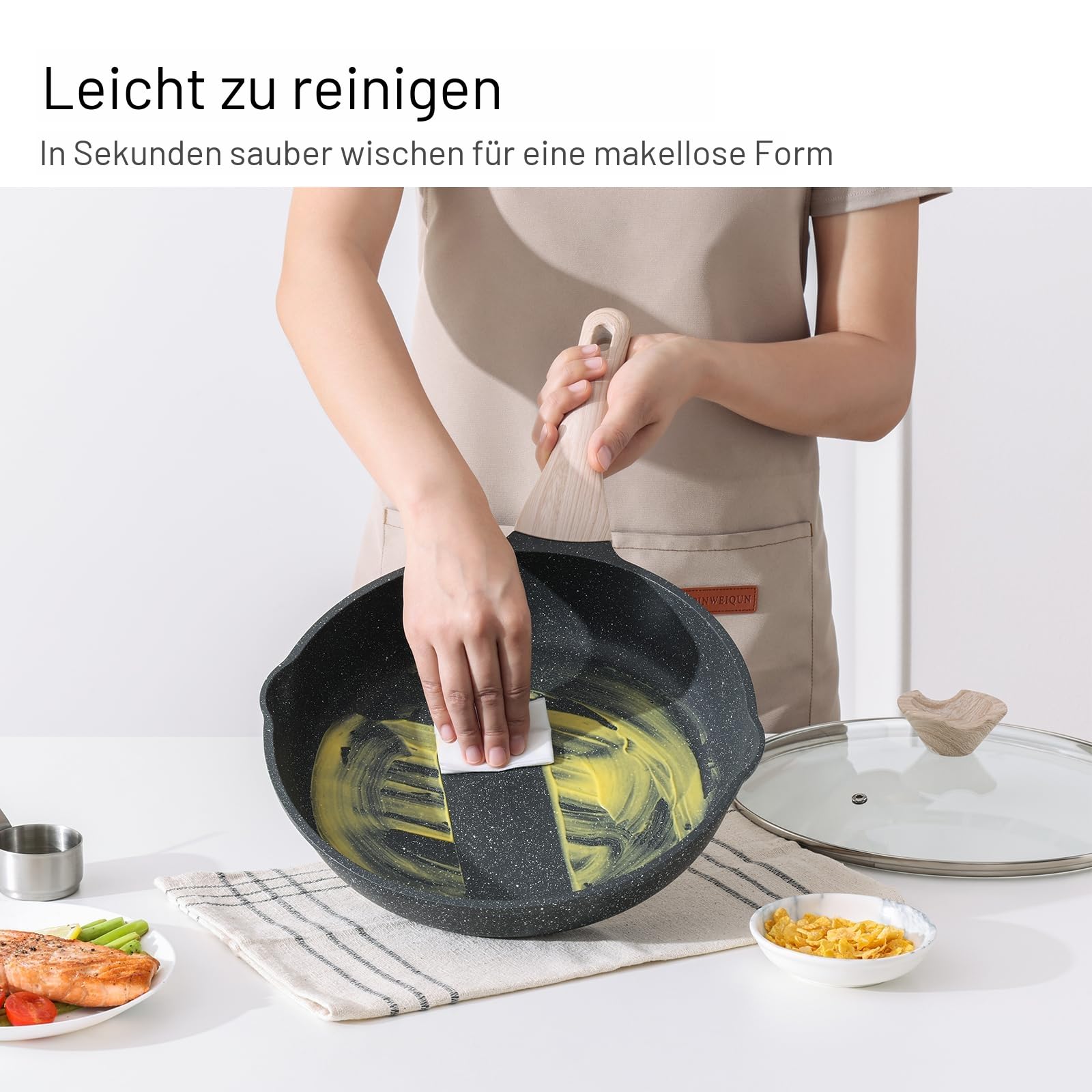 Kordisen 3-teiliges Bratpfannen-Set mit Deckel 20/24/28 cm, Granit Beschichtung Induktion Pfanne, Gesunde Stein Antihaft Kochgeschirr, PFOA Frei 4