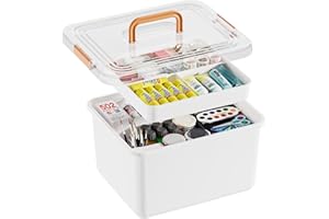 HAIXIN HOME Plastic Storage Bins with Removable Tray and Lids 15 QT Craft Organizers and Storage Clear Container with Handle, Arts and Crafts Organizer, Stackable and Secure Latch for Bead, Tool, Sewing