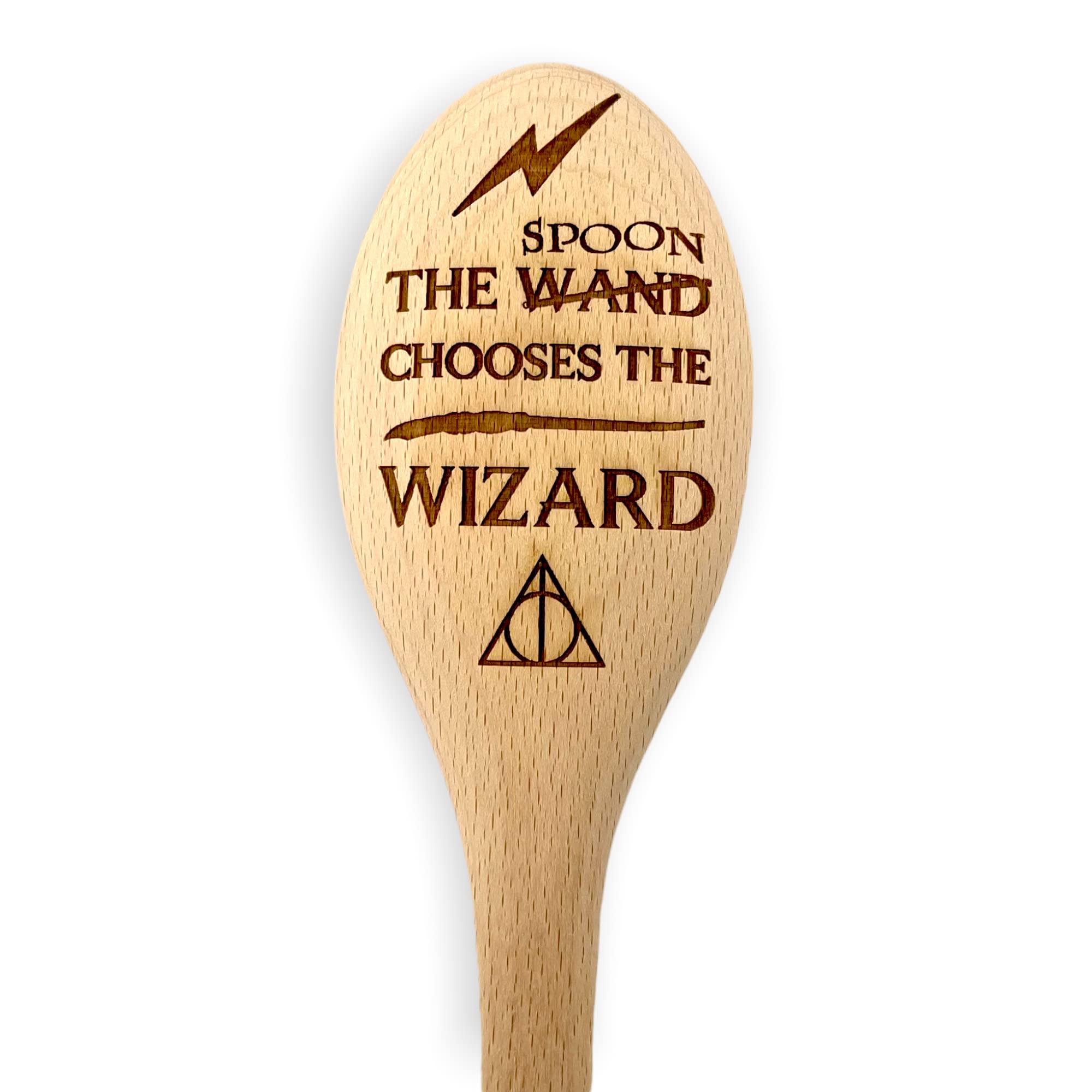 Harry The Wizard Baking Gift - Wooden Spoon Wand - Engraved Inscription - Cooking Baking Gift for Men & Women - Unofficial Fan Item (The Spoon Chooses The Wizard)