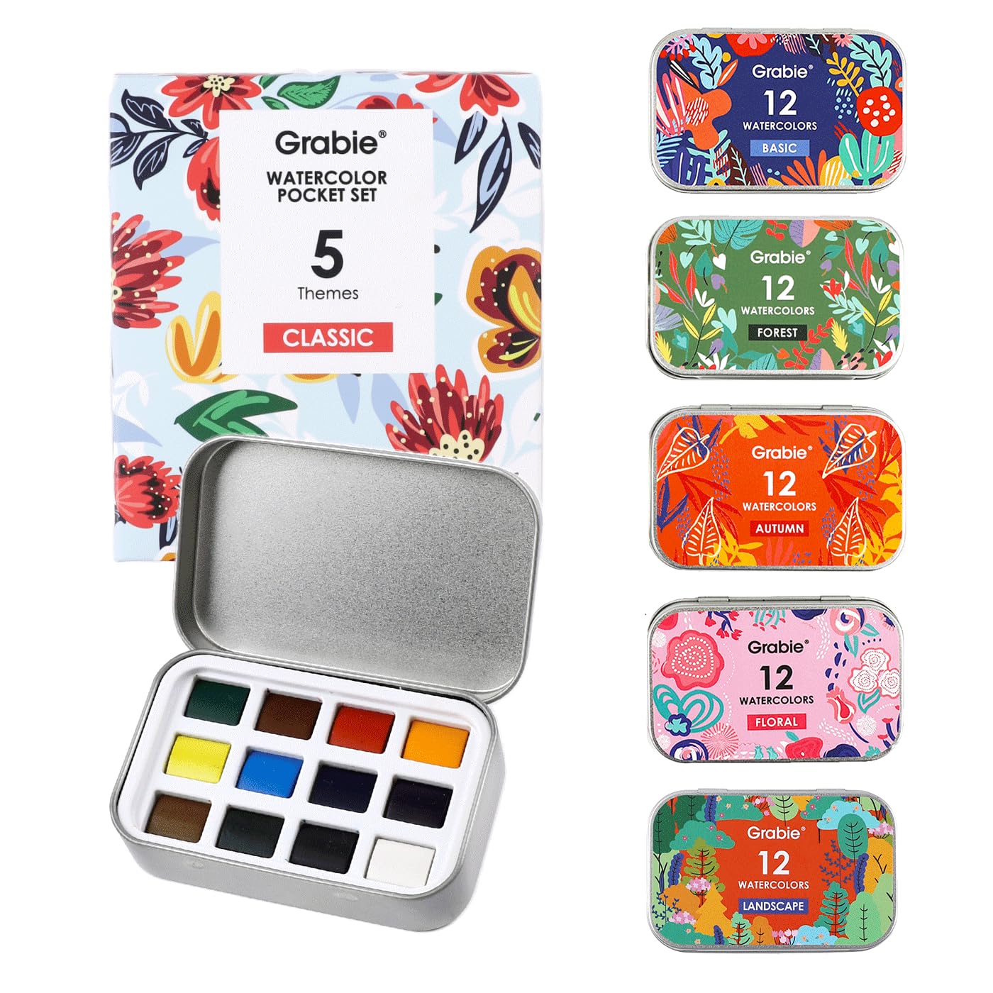 Photo 1 of Grabie Pocket Watercolor Set,60 Colors Travel Watercolor Paint Bulk, Art Supplies for Painting, Great Watercolor Set for Artists, Amateur Hobbyists and Painting