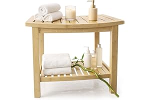 Bamboo Stool – Natural Wood Finish, Eco-Friendly Small Bench for Bathroom, Bedroom, Entryway, or Spa – Durable, Lightweight &