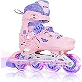 Nattork Inline Skates for Girls and Boys Kids, 4 Sizes Adjustable Inline Skates with Light up Wheels, Illuminating Beginner Roller Skates for Kids & Adult Youth