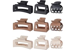 CHANDAT Medium Claw Hair Clips Set for Women - 3 Styles, 9 pcs Rectangle Clips for Thick Hair, Square Clips for Thin Hair - Brown