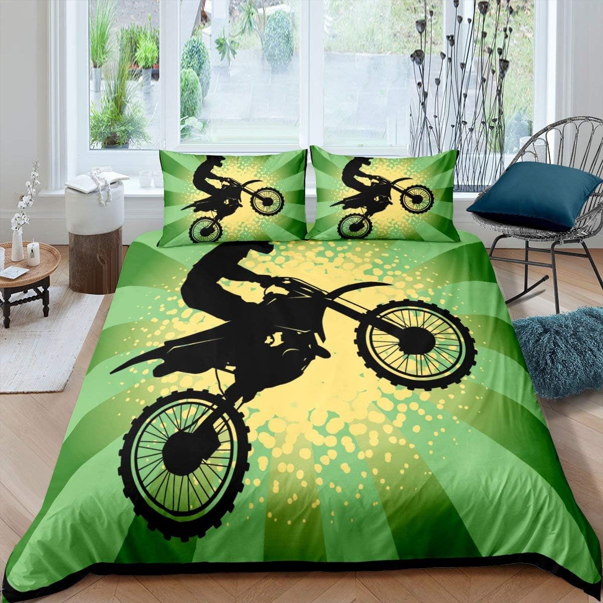 Erosebridal Boys Dirt Bike Duvet Cover Queen Size, Racing Car Comforter
