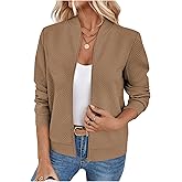 Verdusa Women's Zip Up Bomber Jacket Casual Long Sleeve Textured Lightweight Coat Business Casual Outfits Spring Fall Clothes