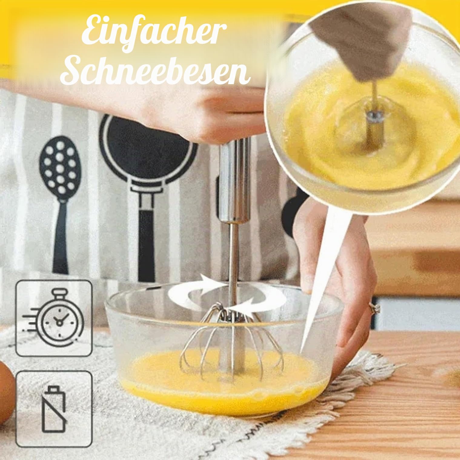 Handmixer, Halbautomatischer Schneebesen aus Edelstahl, Rotierender Halbautomatischer Eierschläger, Handrührgerät zum Kochen von Eiern und Milch in der Küche zu Hause (14 Inche) 3