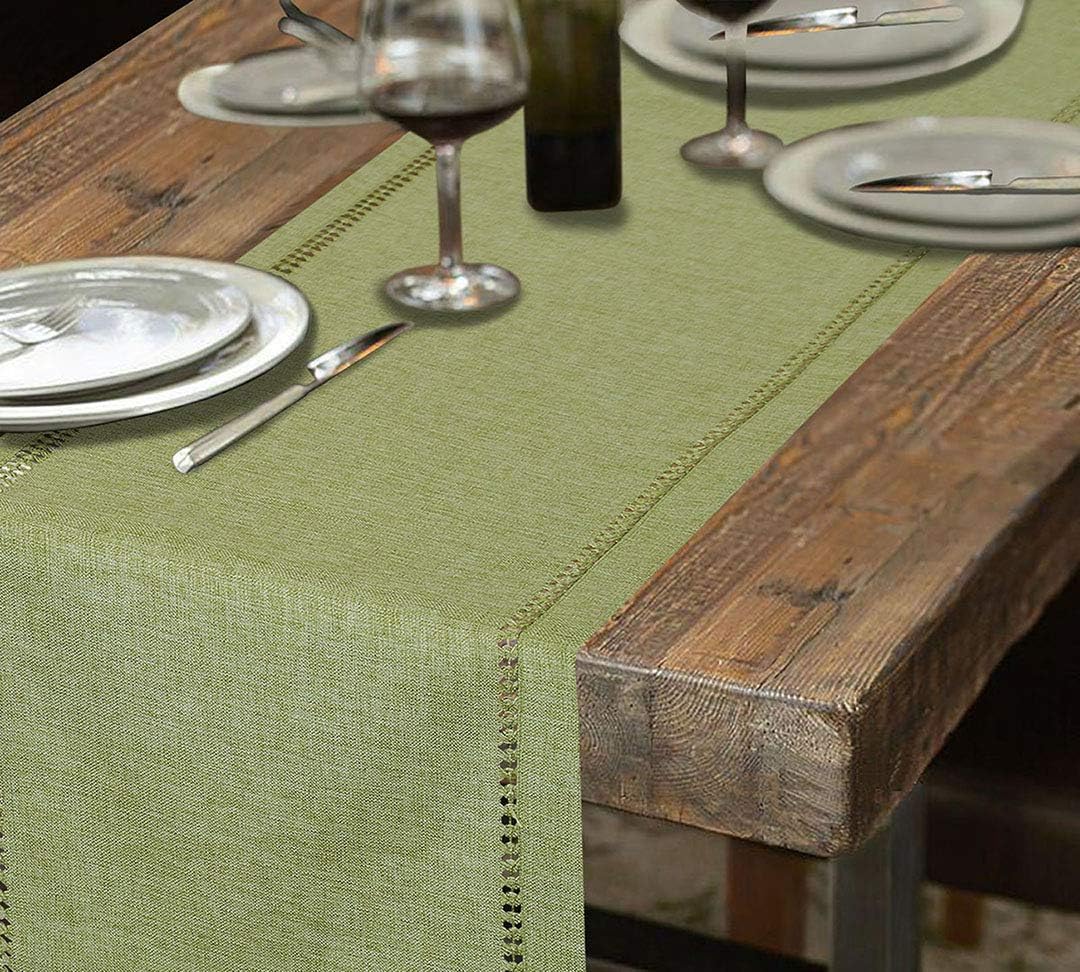 Grelucgo Handcrafted Solid Color Dining Table Runner, Dresser Scarf, Double-Hemstitched (Sage Green, 14 x 72): Home & Kitchen